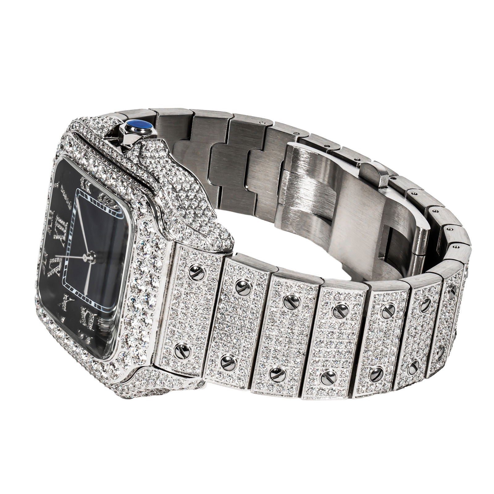 Mens Moissanite Diamond Watch 40mm Navy Blue Dial Automatic - Master of Bling 