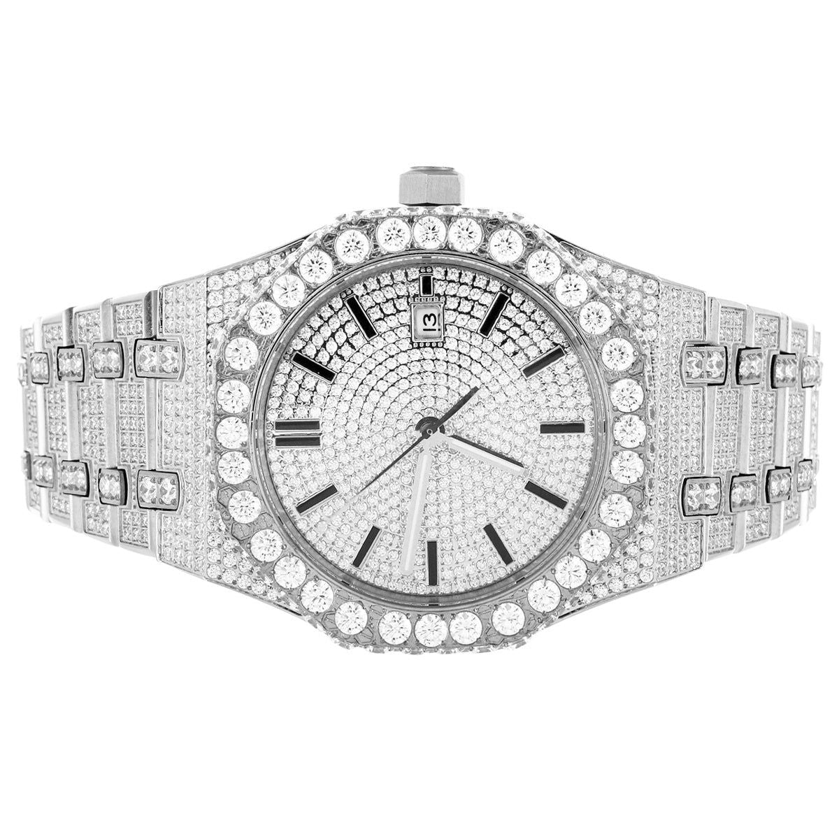 Mens Stainless Steel Octagon Face Moissanite Designer Watch - Master of Bling 