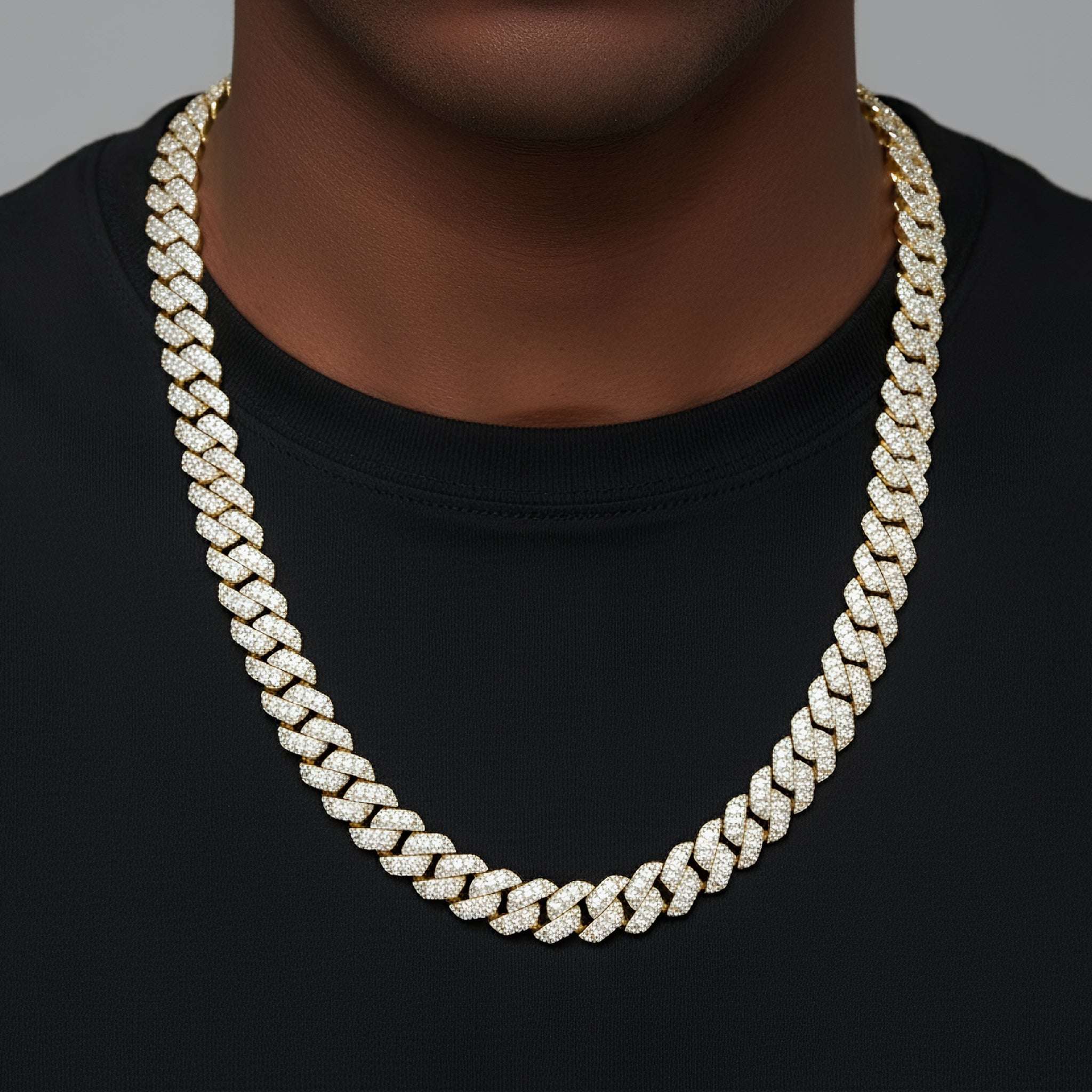 Miami Cuban 22 Inch Link Chain 12mm MOISSANITE 925 Silver 14k Gold Finish