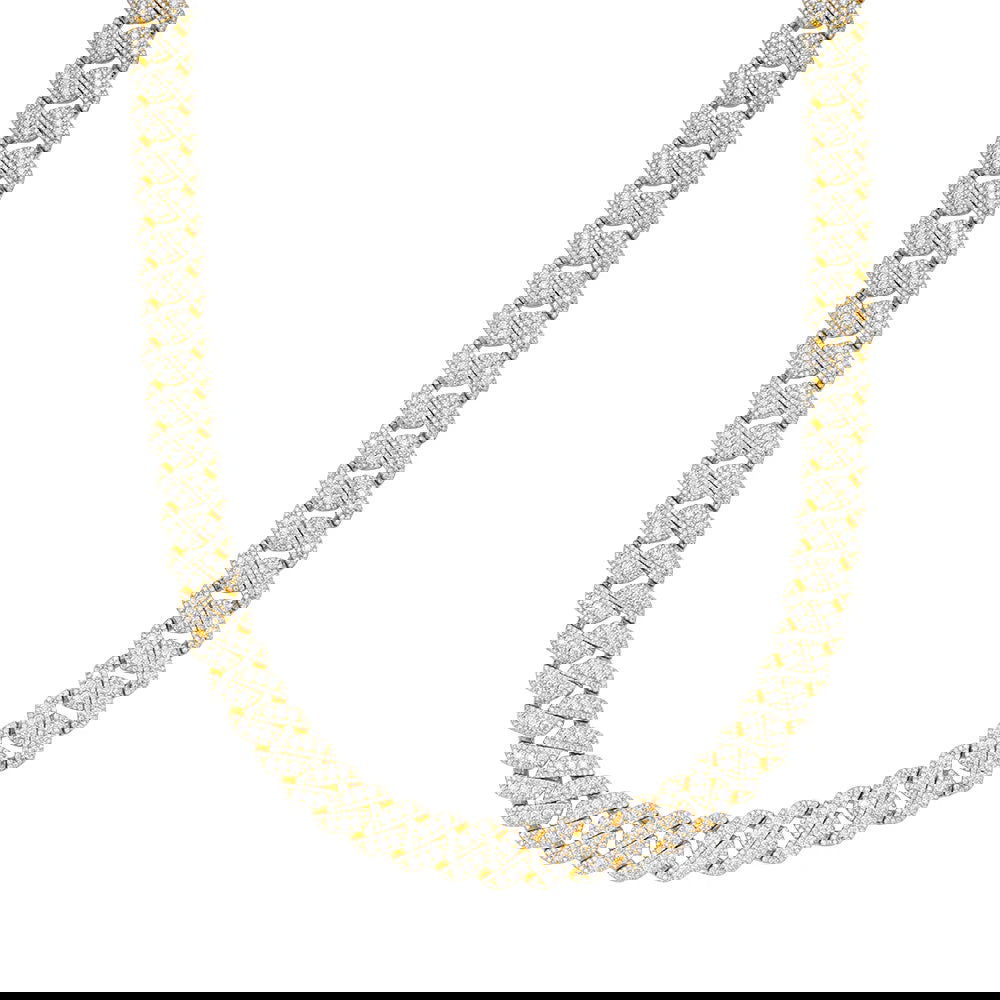 Miami Cuban 22 Inch Link Chain 12mm MOISSANITE 925 Silver 14k Gold Finish - Master of Bling 