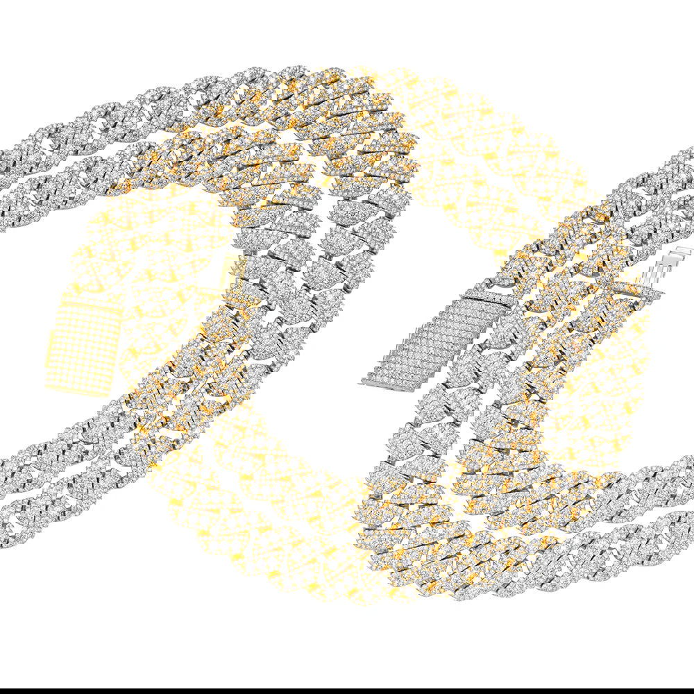 Miami Cuban 22 Inch Link Chain 12mm MOISSANITE 925 Silver 14k Gold Finish - Master of Bling 