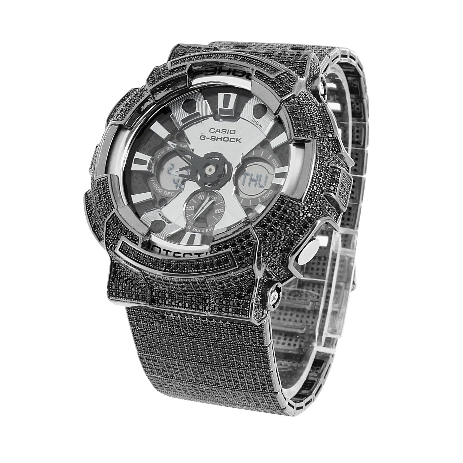 Mirror Chrome Dial G Shock Watch GA200BW 1A Black Simulated Diamond Ana dig
