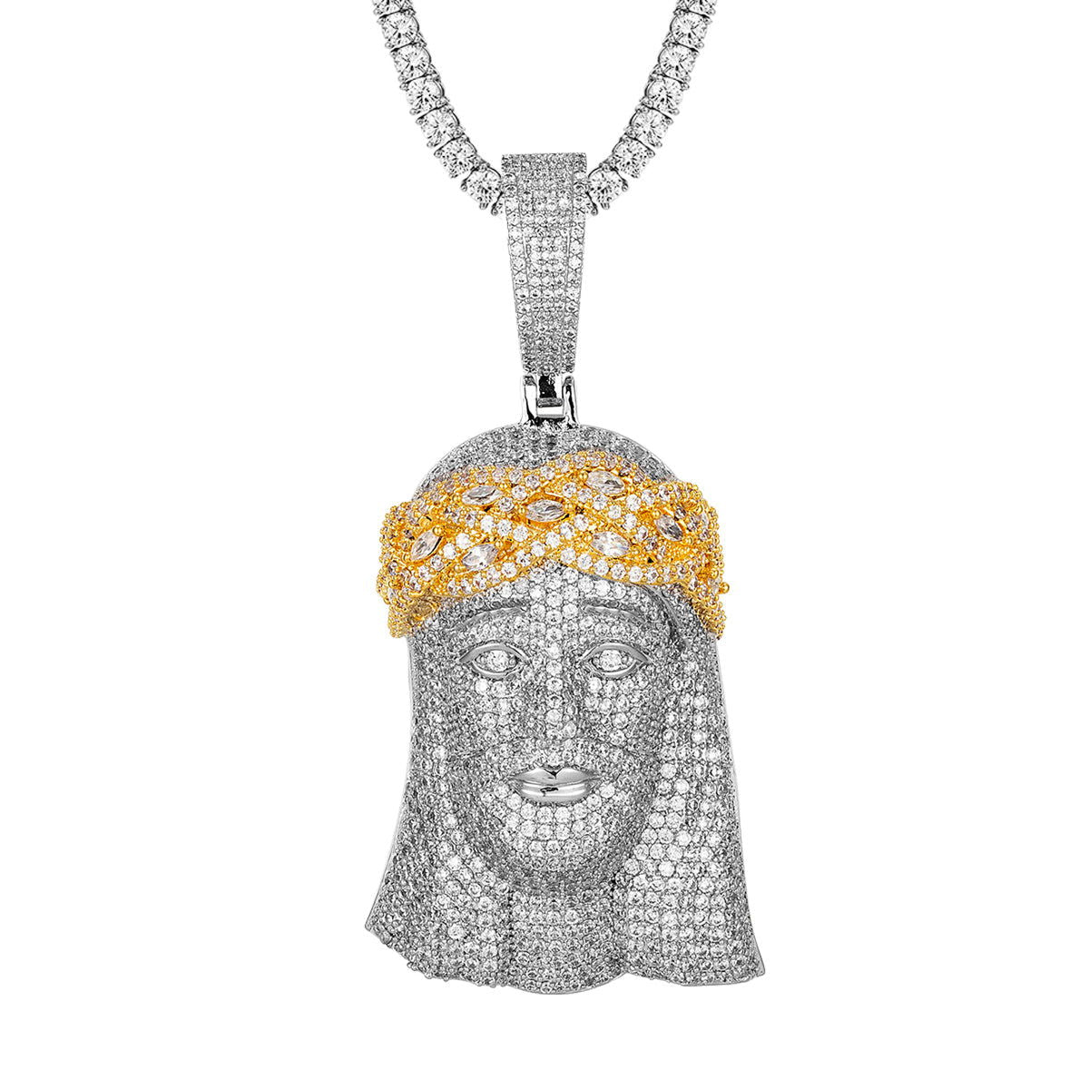 Moissanite 10.40 Ctw Jesus Marquise Crown Silver Pendant - Master of Bling 