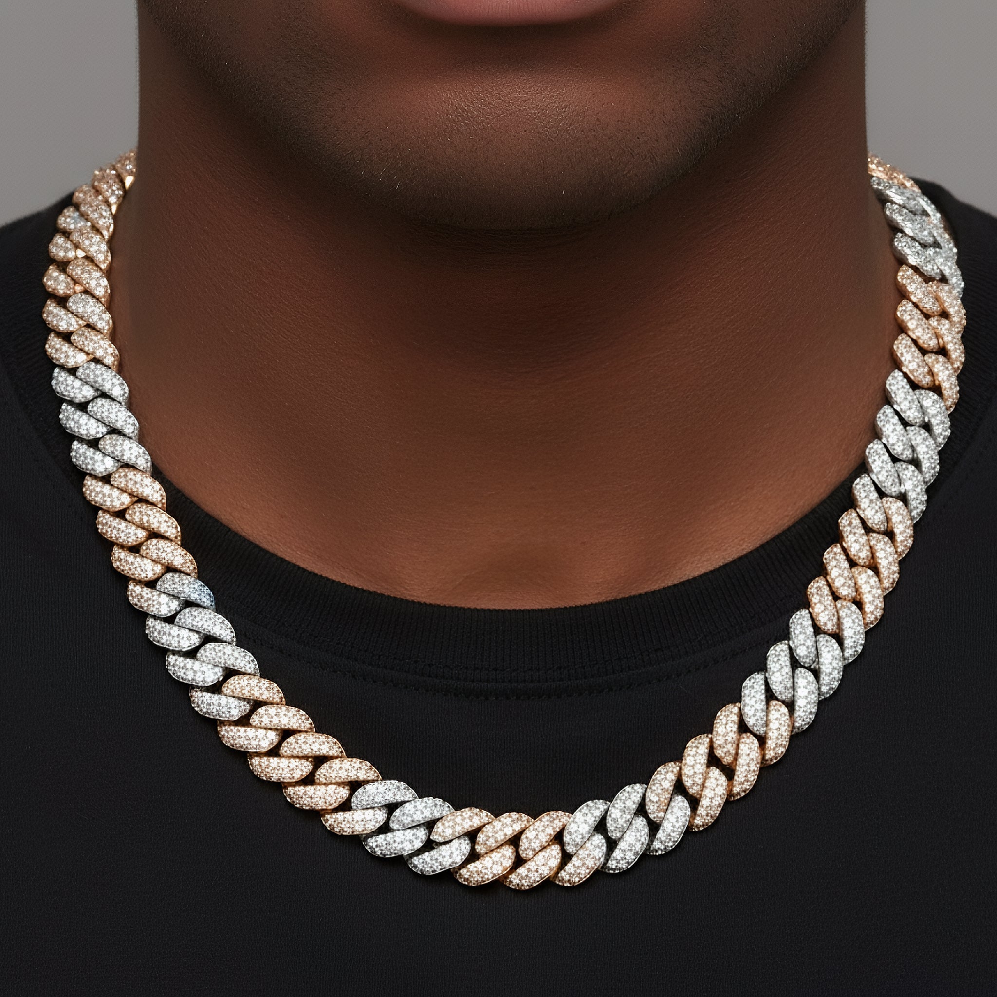 Moissanite 8mm 22in Two Tone Rose Gold Icy .925 Cuban Chain