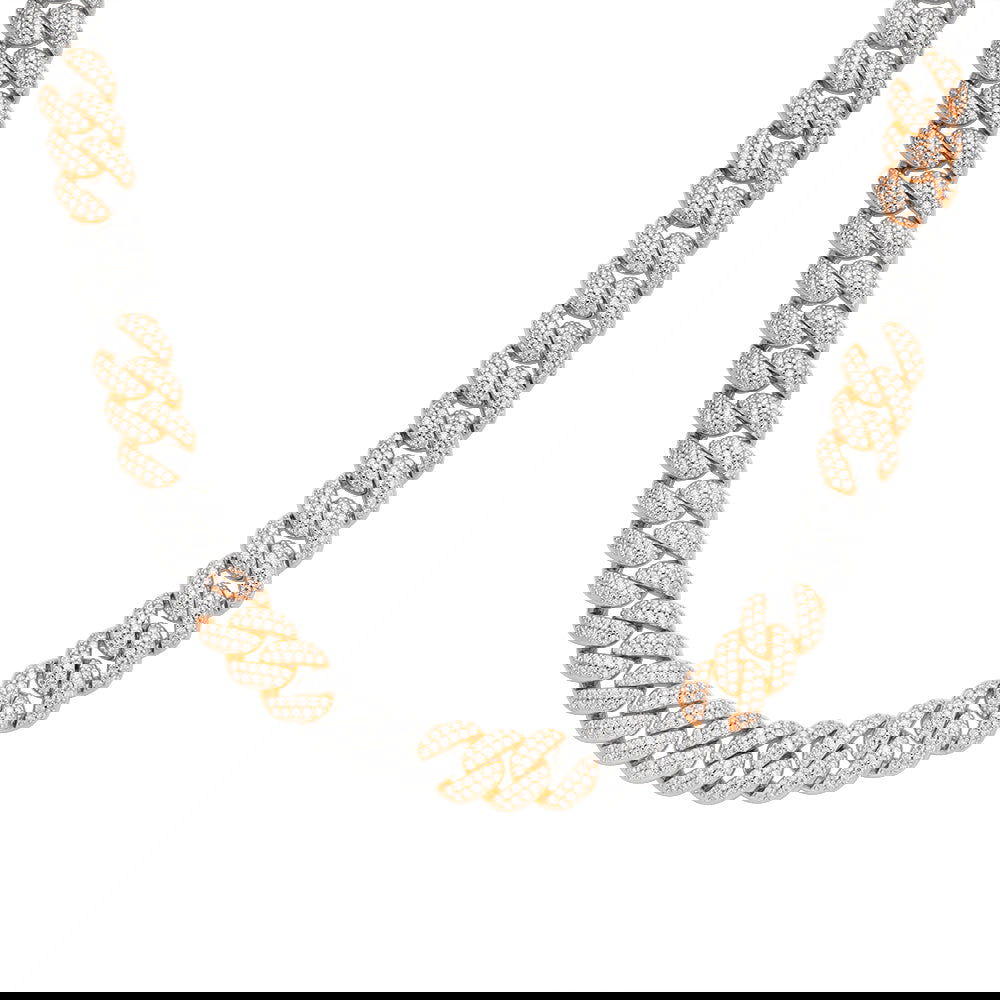 Moissanite 8mm 22in Two Tone Rose Gold Icy .925 Cuban Chain - Master of Bling 