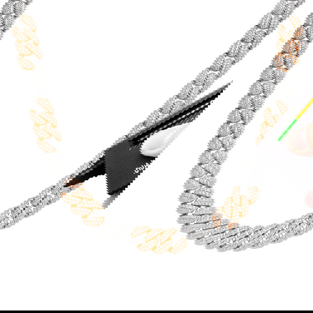 Moissanite 8mm 22in Two Tone Rose Gold Icy .925 Cuban Chain - Master of Bling 