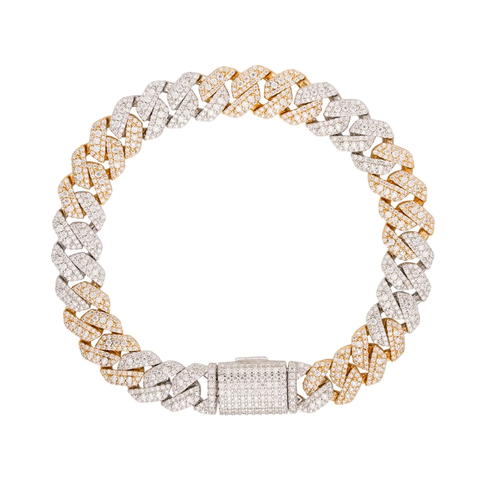 Moissanite Cuban Link Bracelet 10mm 2 Tone Icy .925 Silver Men Custom - Master of Bling 