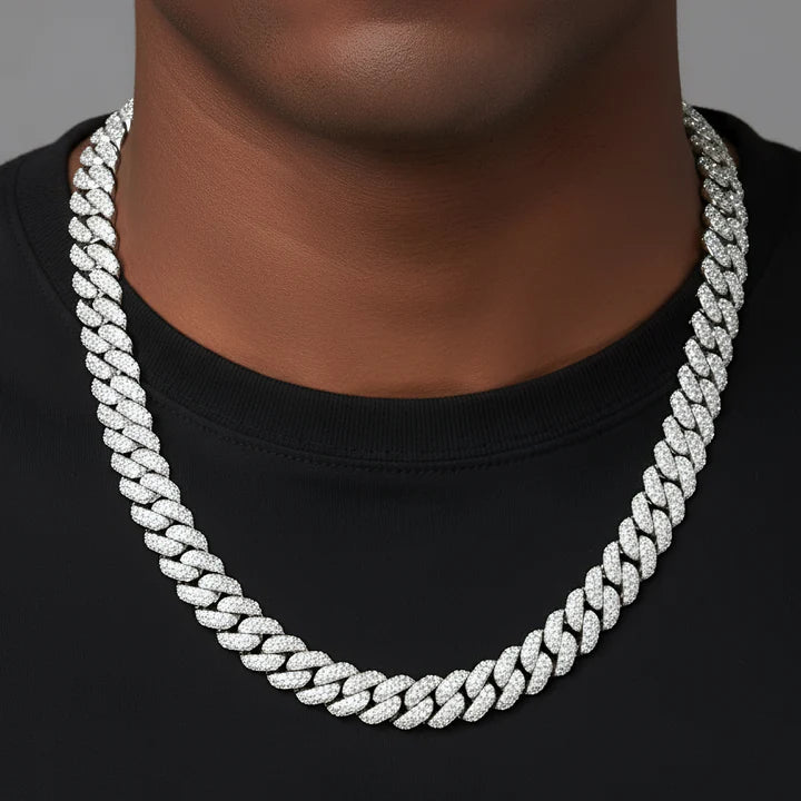 925 Silver Moissanite 10mm Miami Cuban 22 Inch Mens Chain Necklace