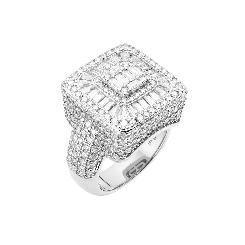 Moissanite Diamond Baguette Ring Mens 925 Silver Custom - Master of Bling 