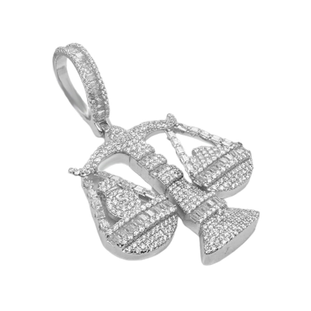 Moissanite Diamond Libra Weighing Scale Pendant Icy Custom 925 Sterling Silver - Master of Bling 
