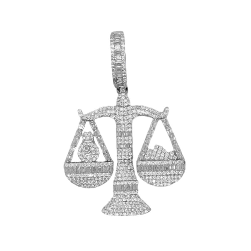 Moissanite Diamond Libra Weighing Scale Pendant Icy Custom 925 Sterling Silver - Master of Bling 