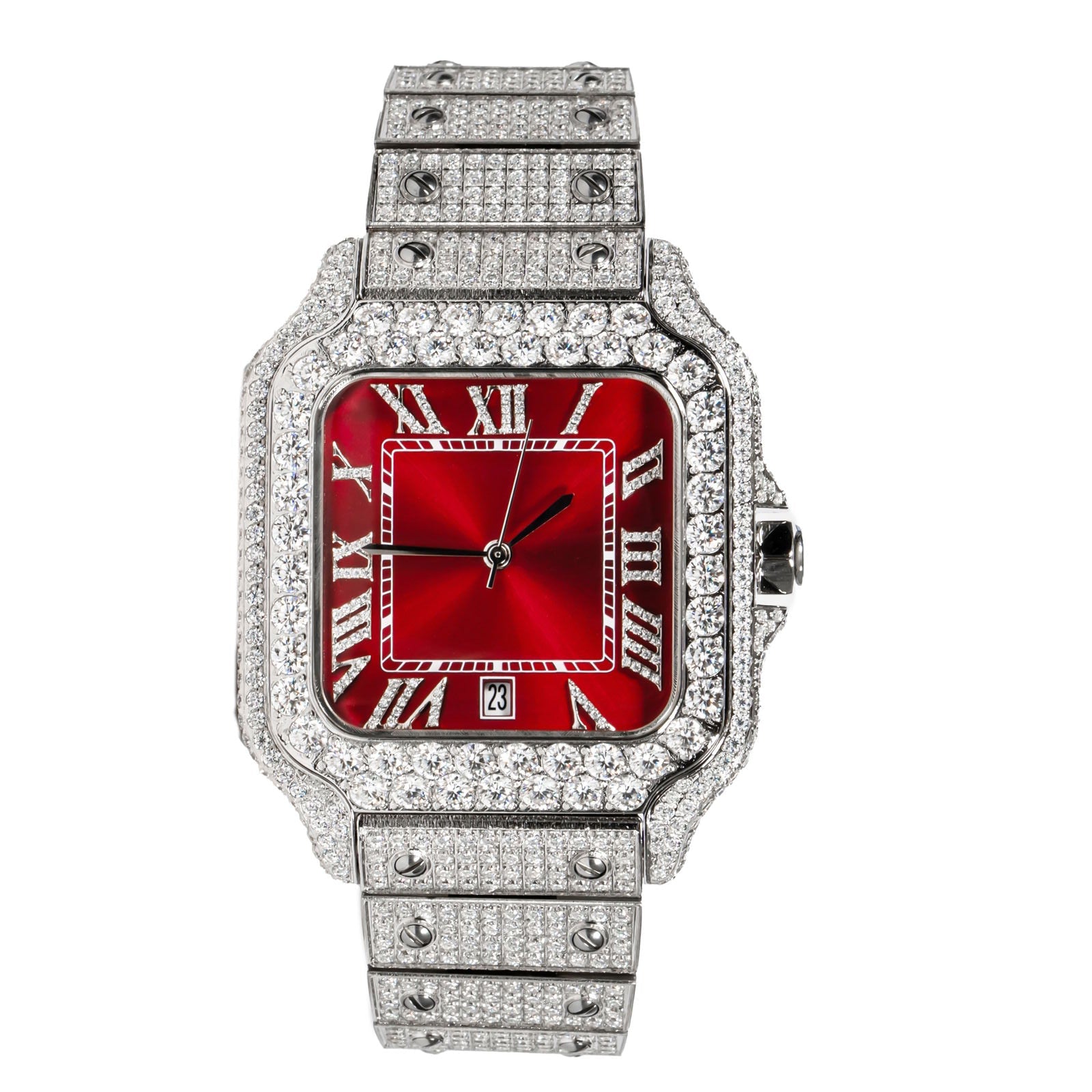 Moissanite Diamond Watch Red Dial 40mm Custom Luxury Mens - Master of Bling 