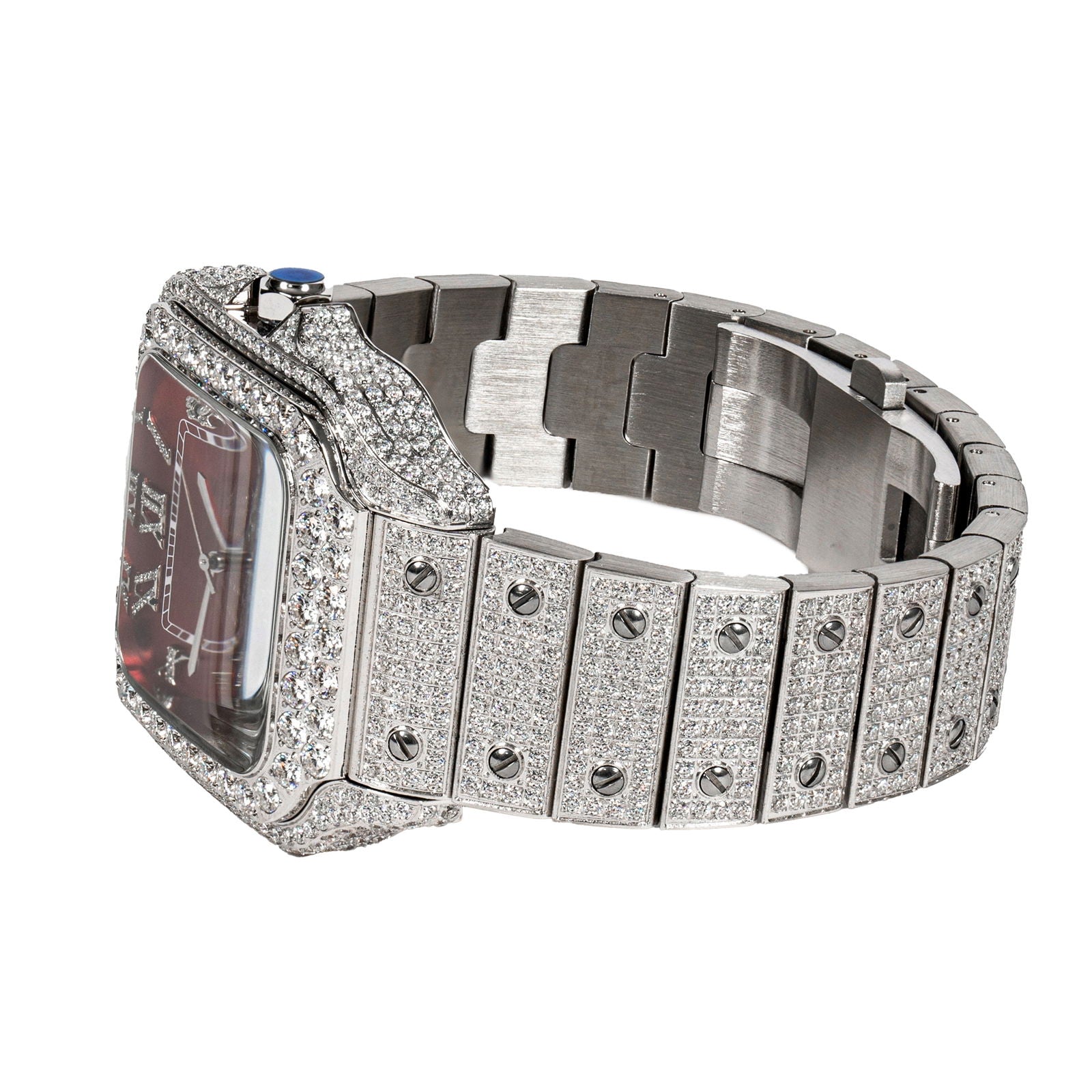 Moissanite Diamond Watch Red Dial 40mm Custom Luxury Mens - Master of Bling 