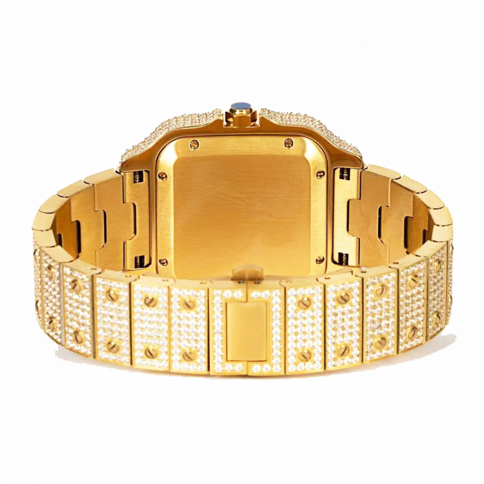 Moissanite Gold Tone Watch Automatic Stainless Steel Designer - Master of Bling 