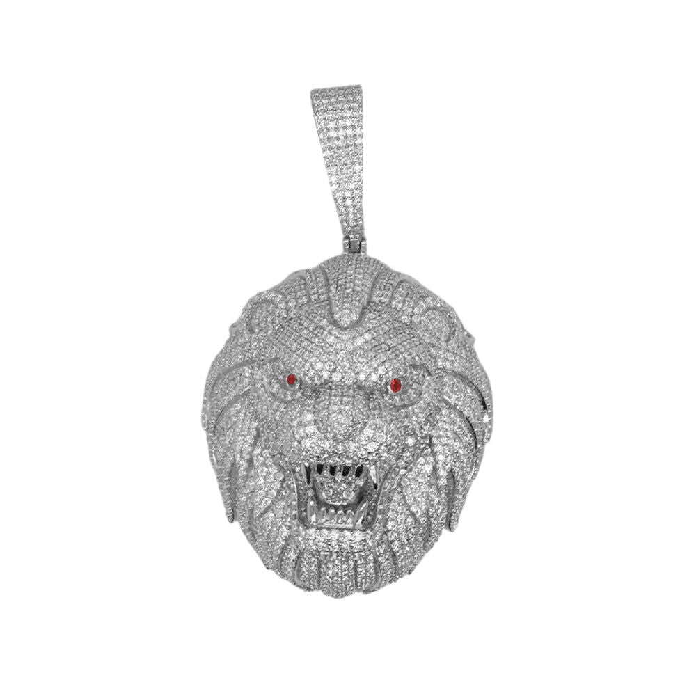 Moissanite Lion Face Pendant 925 Sterling Silver Beast Custom Charm Men - Master of Bling 