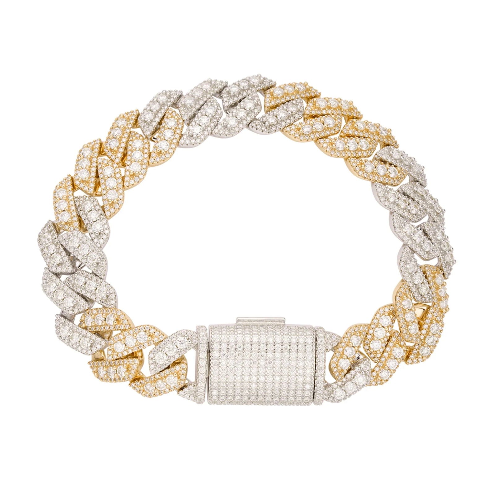 Moissanite Miami Cuban 2 Tone 14mm Bracelet 925 Sterling SIlver Icy Prong - Master of Bling 