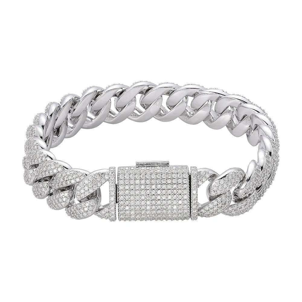 Moissanite Miami Cuban Bracelet 15mm Custom 925 Silver Icy Bling - Master of Bling 