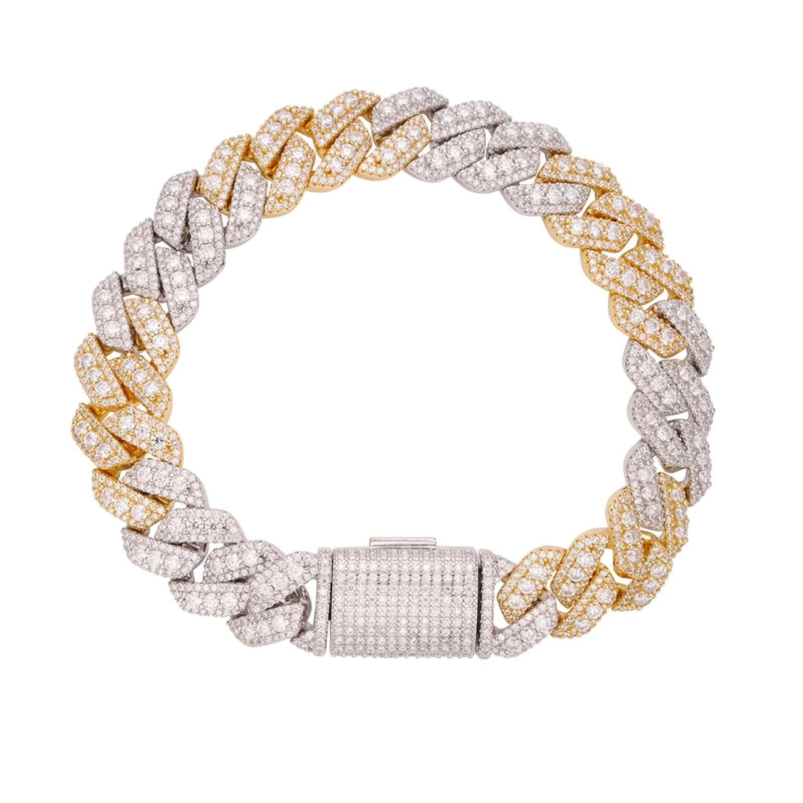 Moissanite Miami Cuban Link Bracelet 12mm 2 Tone Icy .925 Sterling Silver - Master of Bling 