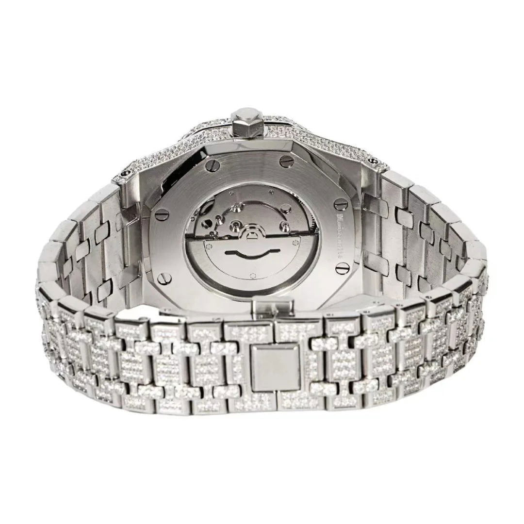 Moissanite Skeleton Dial Watch Octagon Face Stainless Steel Octagon - Master of Bling 