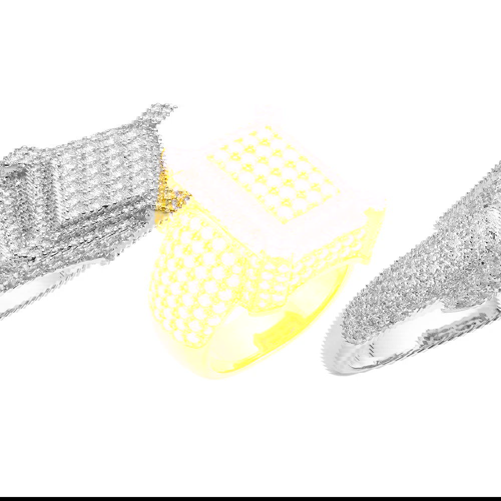 Moissanite Square Ring Men 925 Silver 14k Gold Finish Custom Hip Hop - Master of Bling 