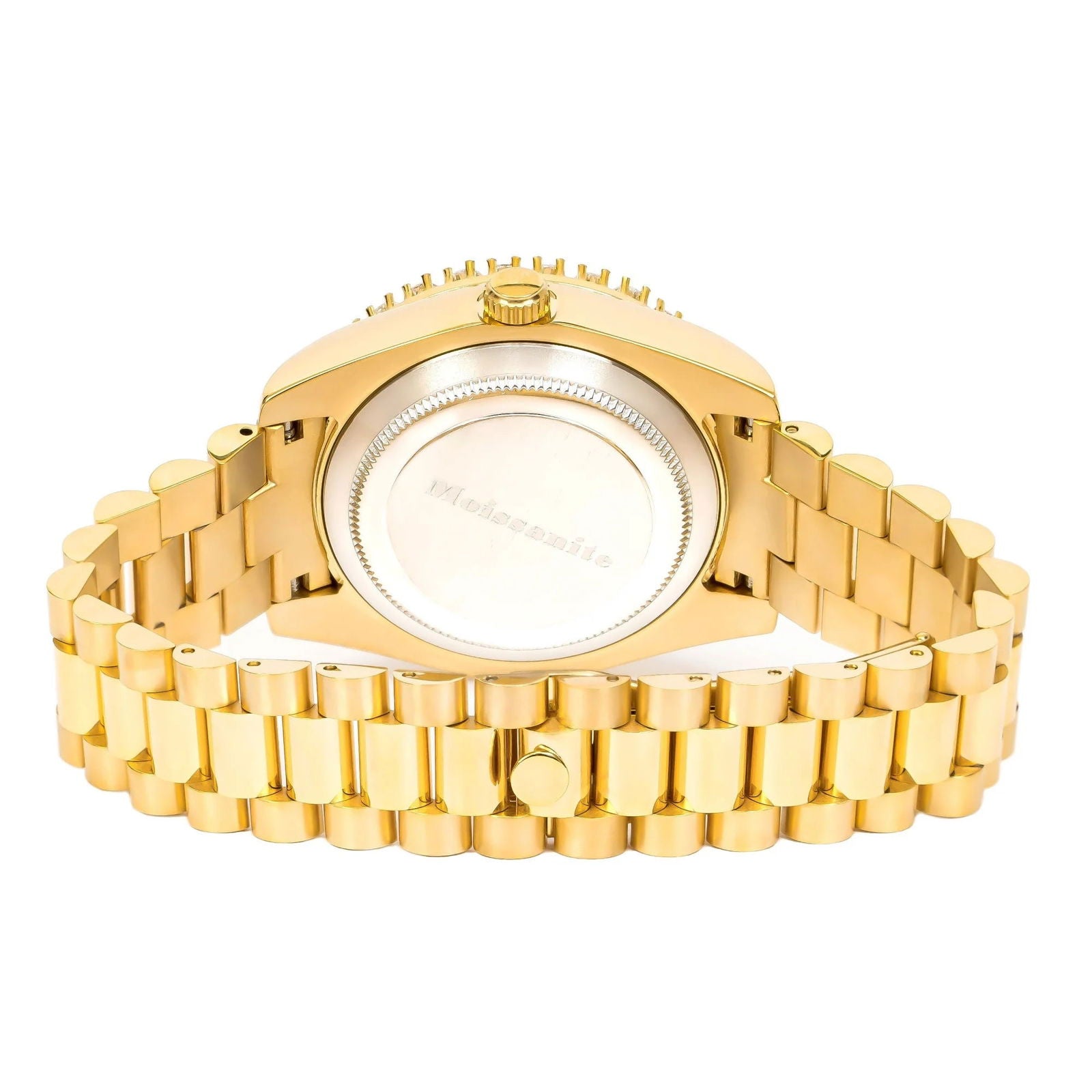 Moissanite VS Watch Roman Green Dial 14k Gold Tone Solitaire Bezel Custom - Master of Bling 