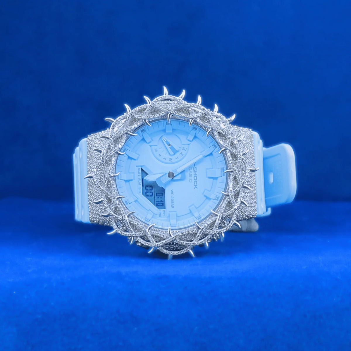 Neon Blue Moissanite G Shock Custom Thorn Watch – Master of Bling