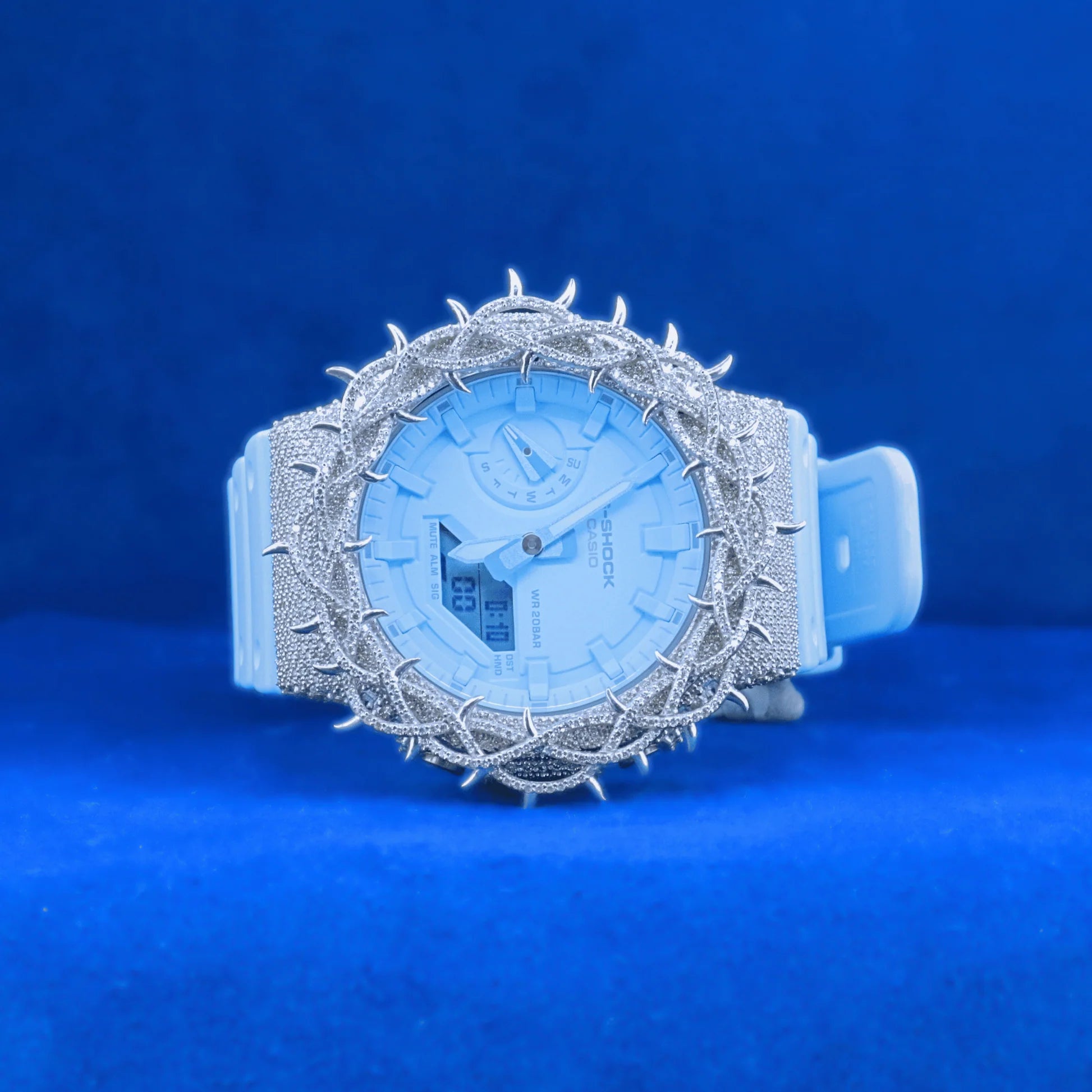 Neon Blue Moissanite G Shock Custom Thorn Watch