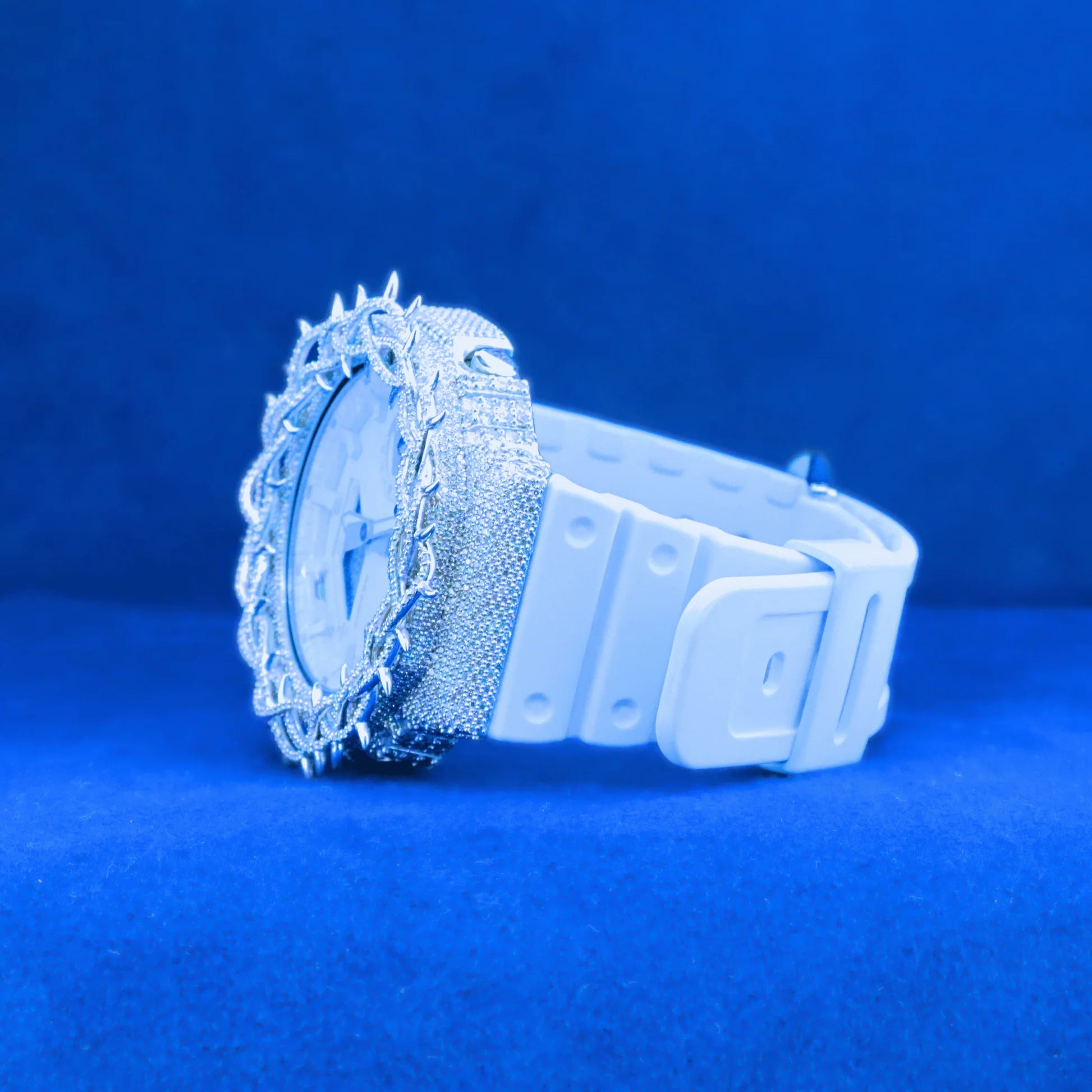 Neon Blue Moissanite G Shock Custom Thorn Watch
