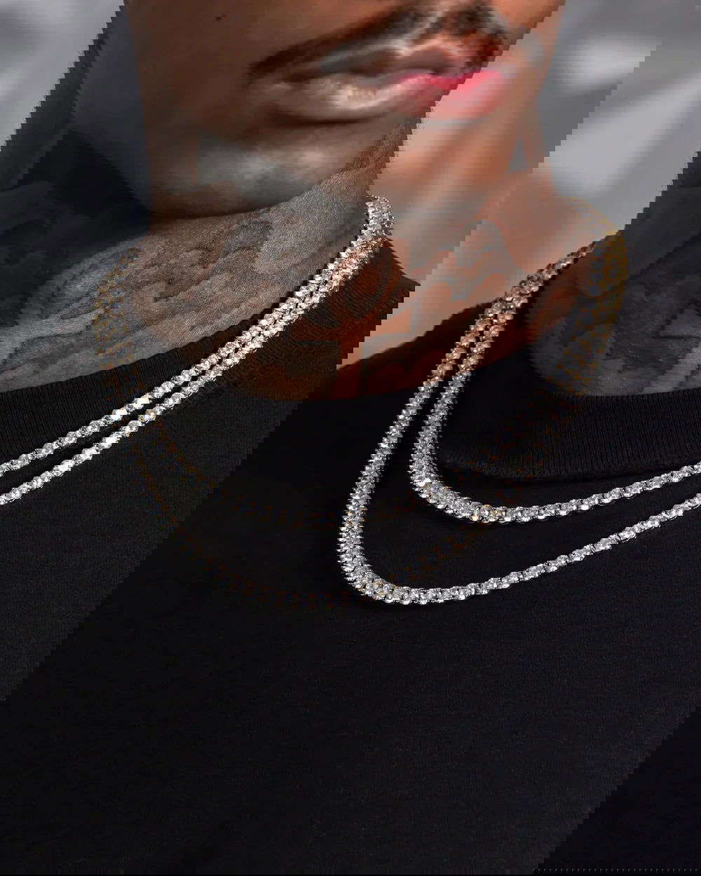 One Row 4MM VVS Moissanite 14k Gold Tone .925 Tennis Chain - Master of Bling 