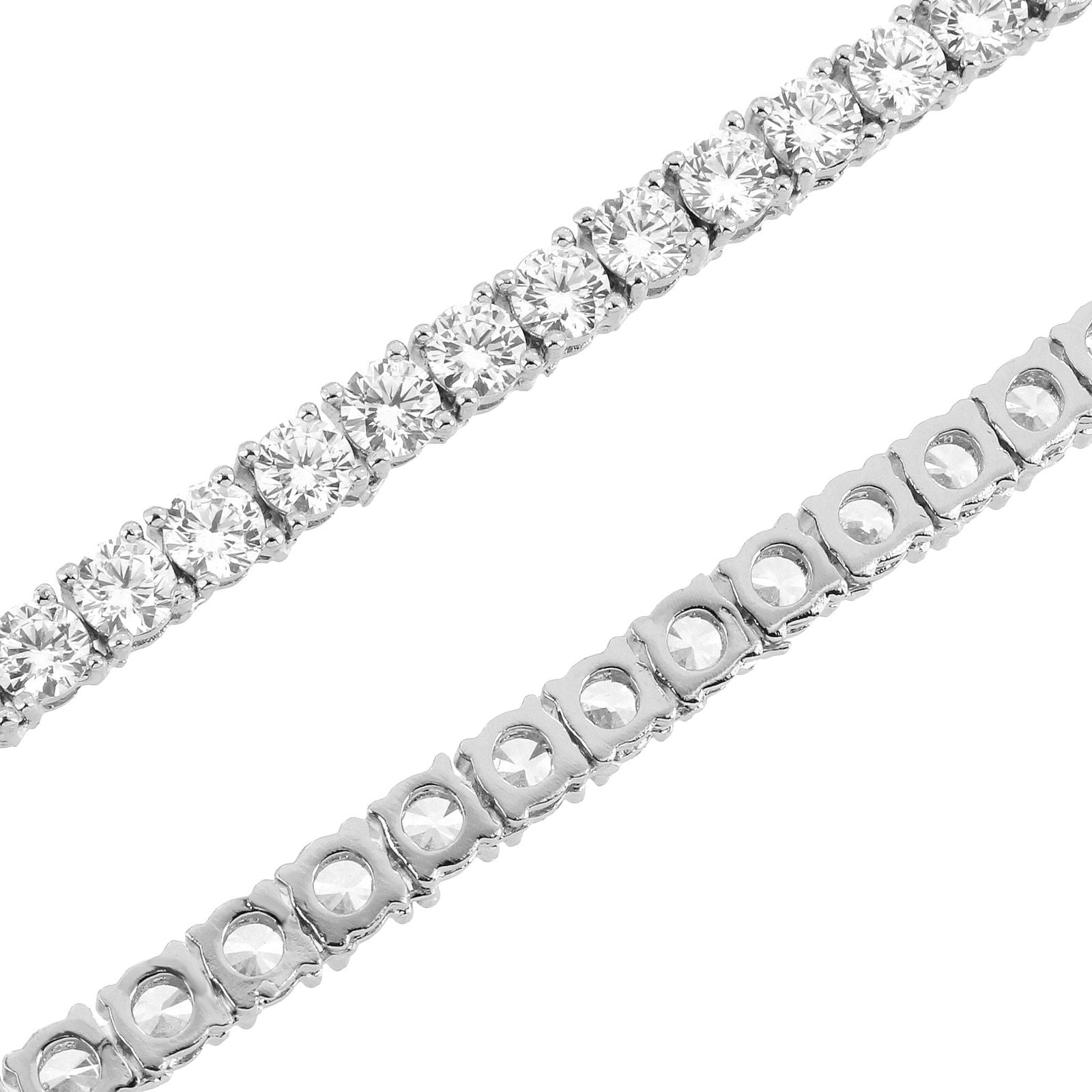One Row 4mm Fashion Tennis Chain 14K White Gold Tone Choker Necklace - Master of Bling 