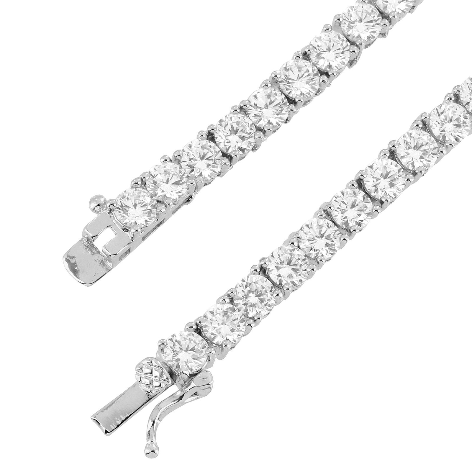 One Row 4mm Fashion Tennis Chain 14K White Gold Tone Choker Necklace - Master of Bling 