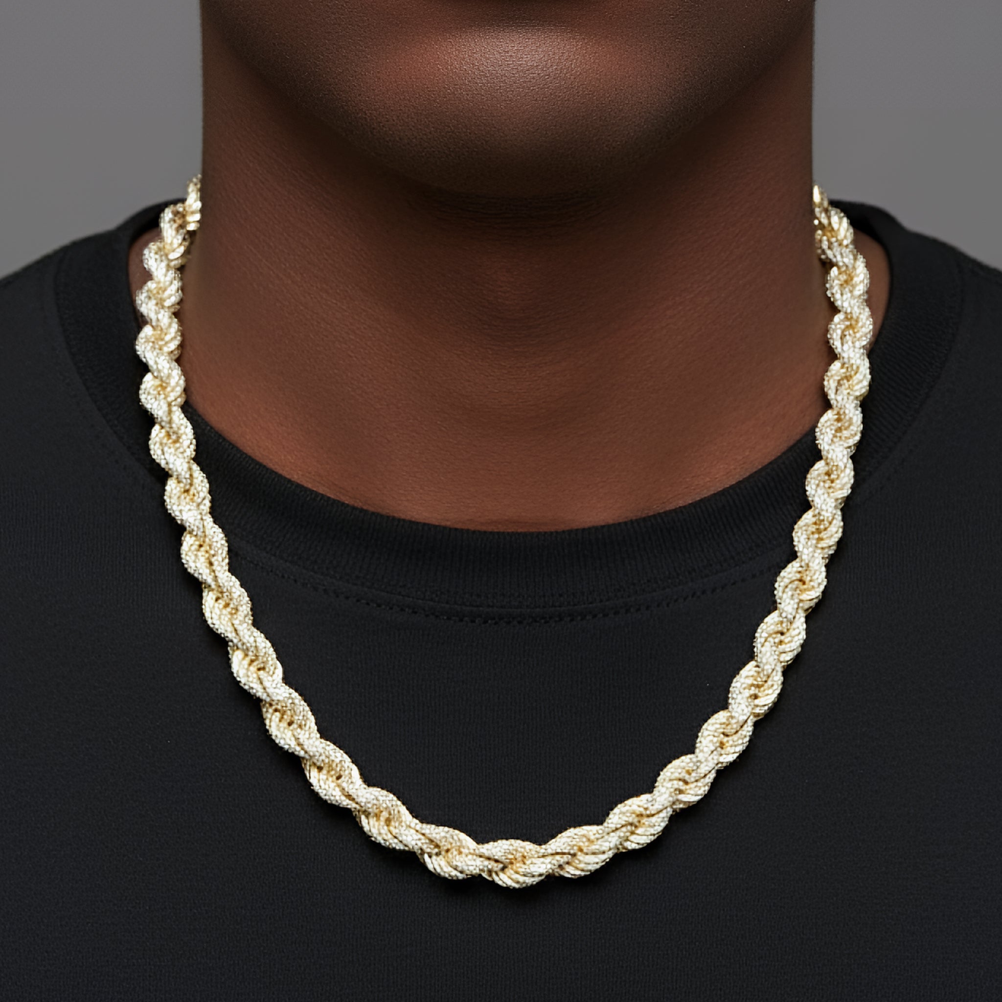 Rope Chain Silver VVS Moissanite 15.75Ct 7MM 20IN Gold Tone