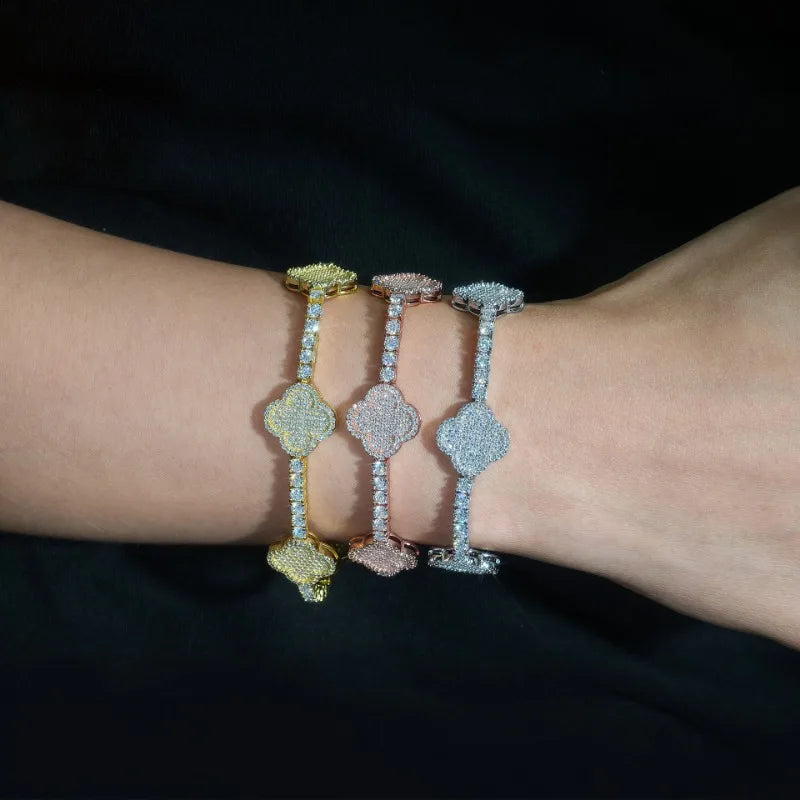 3mm Moissanite Tennis Clover Link Bracelet 925