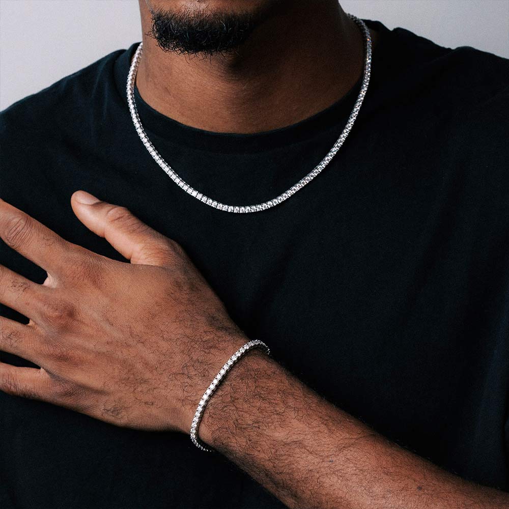 3mm Moissanite Tennis Necklace & Bracelet Bundle 925