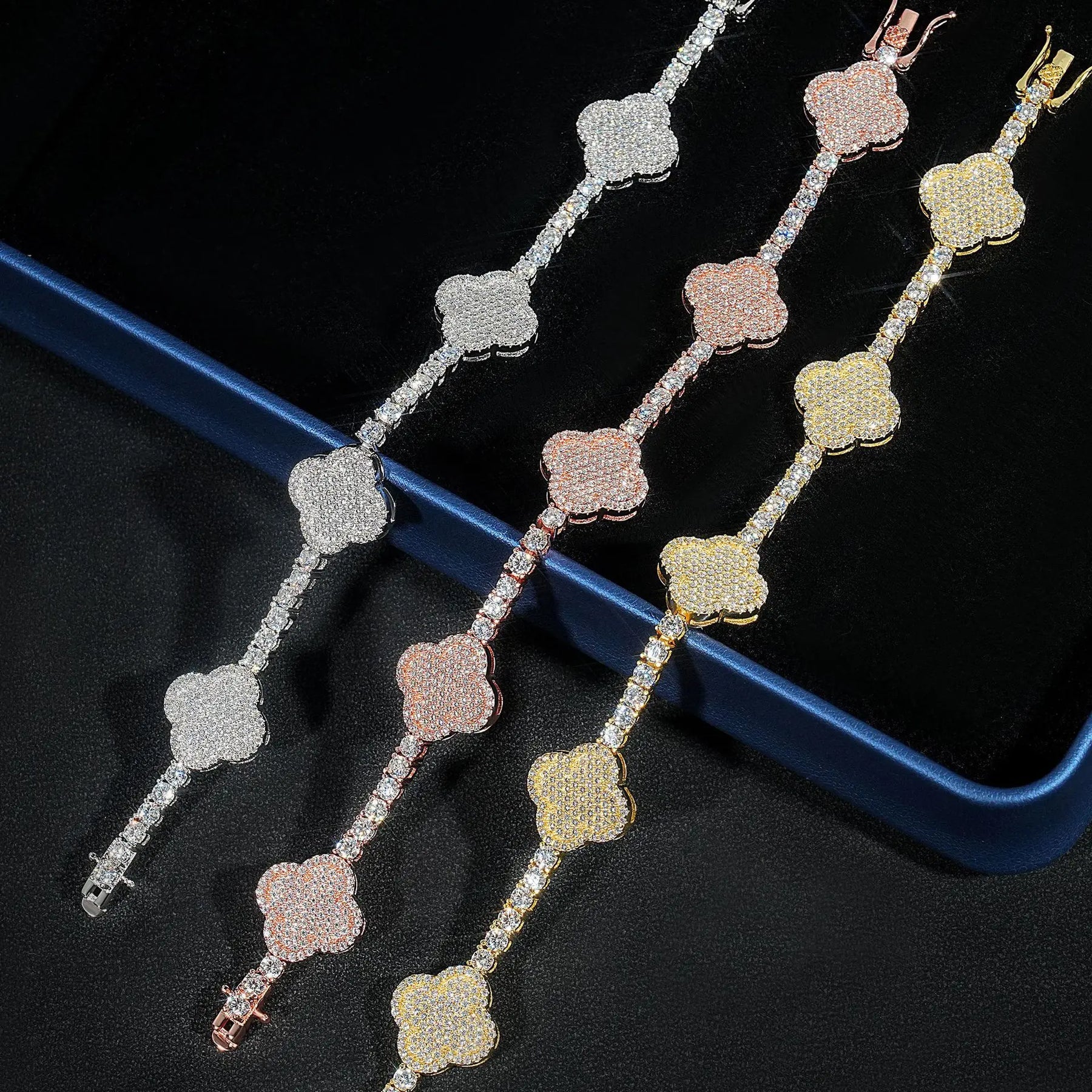 3mm Moissanite Tennis Clover Link Bracelet 925