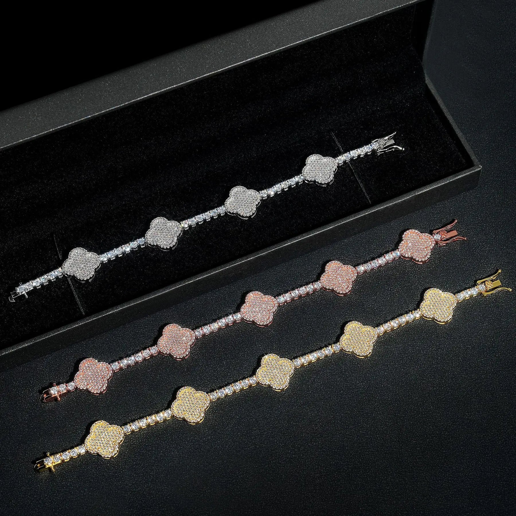 3mm Moissanite Tennis Clover Link Bracelet 925