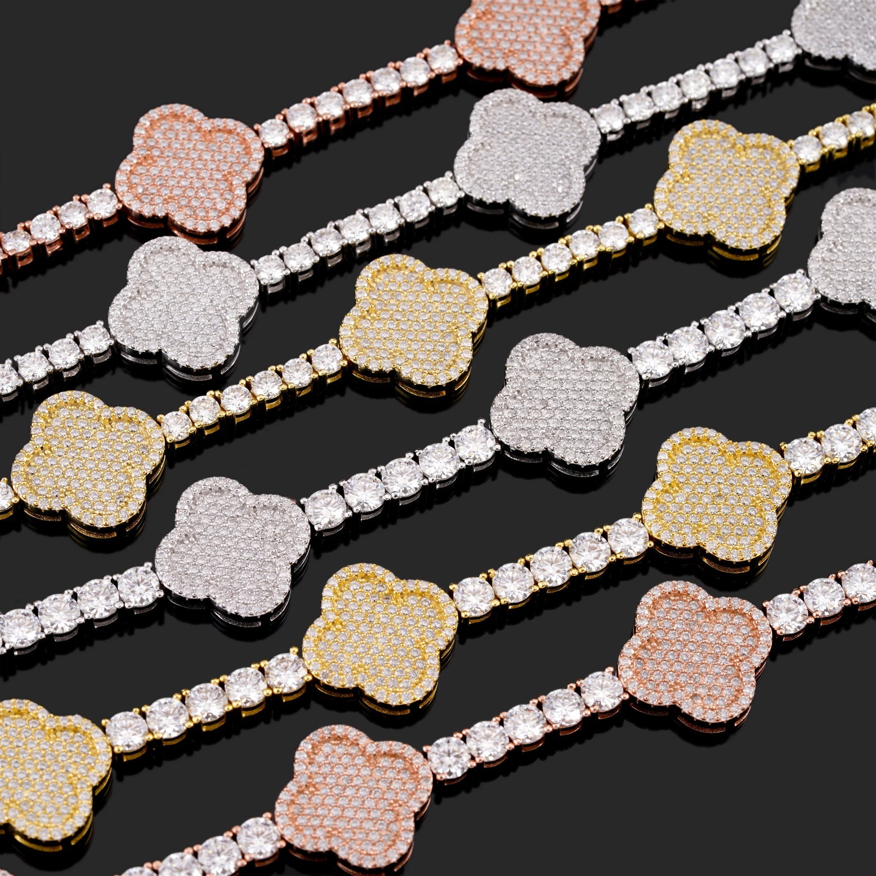 3mm Moissanite Tennis Clover Link Bracelet 925