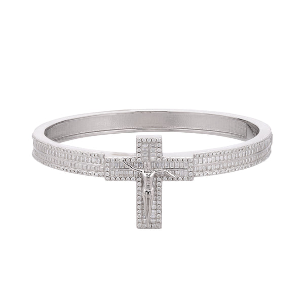 Sterling Silver Moissanite 4.41 Ctw Cluster Cross Bangle Bracelet