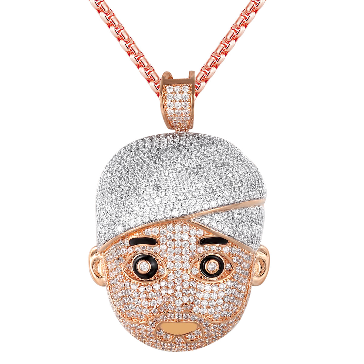 14K Rose Gold Tone Turban Man Face Emoji Icy Hip Hop Pendant