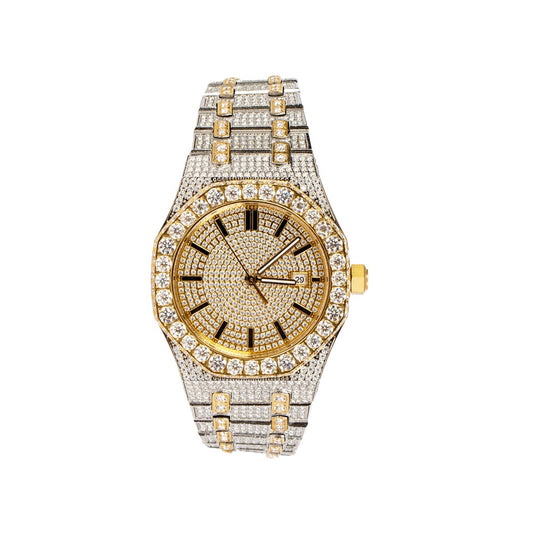 Stainless Steel Octagon Face Moissanite Gold Tone Mens Watch