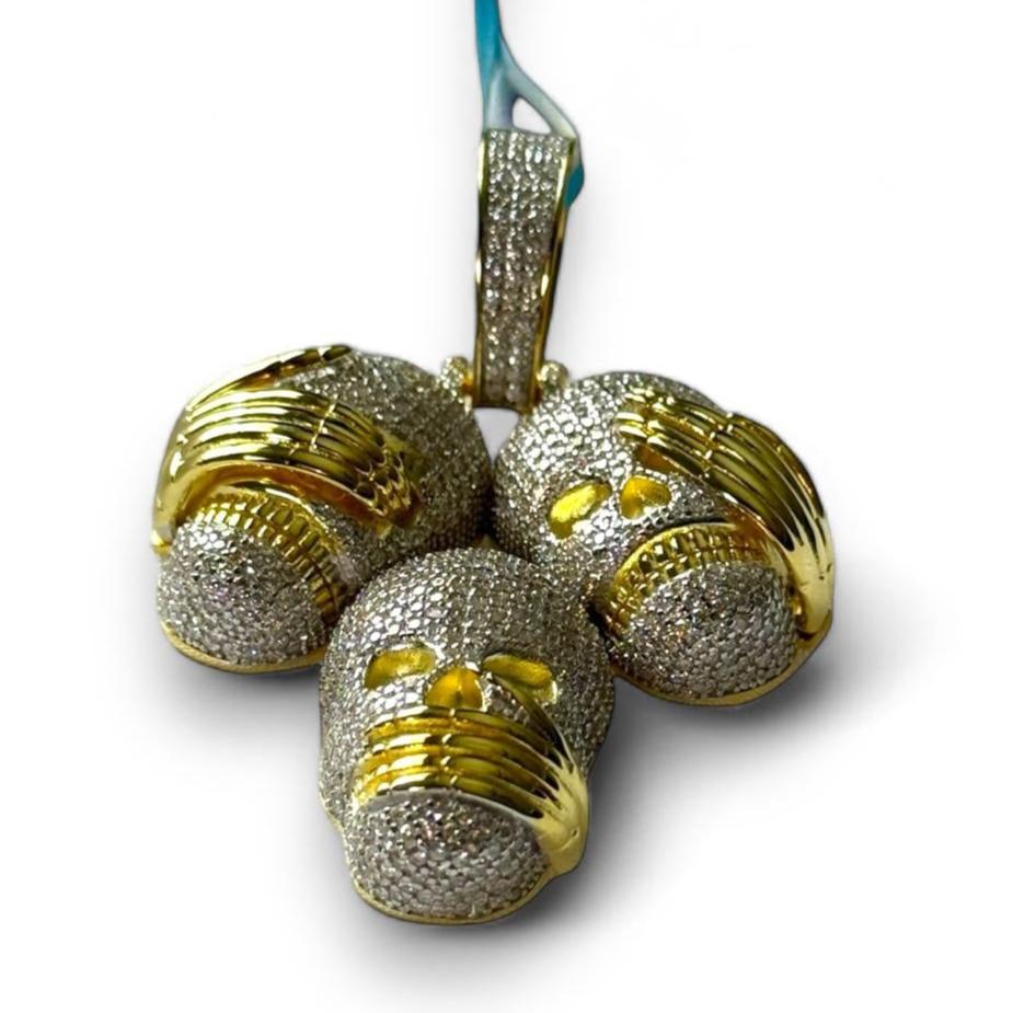 Moissanite Pendant Skull See Hear Speak No Evil 14k Gold On 925 Silver