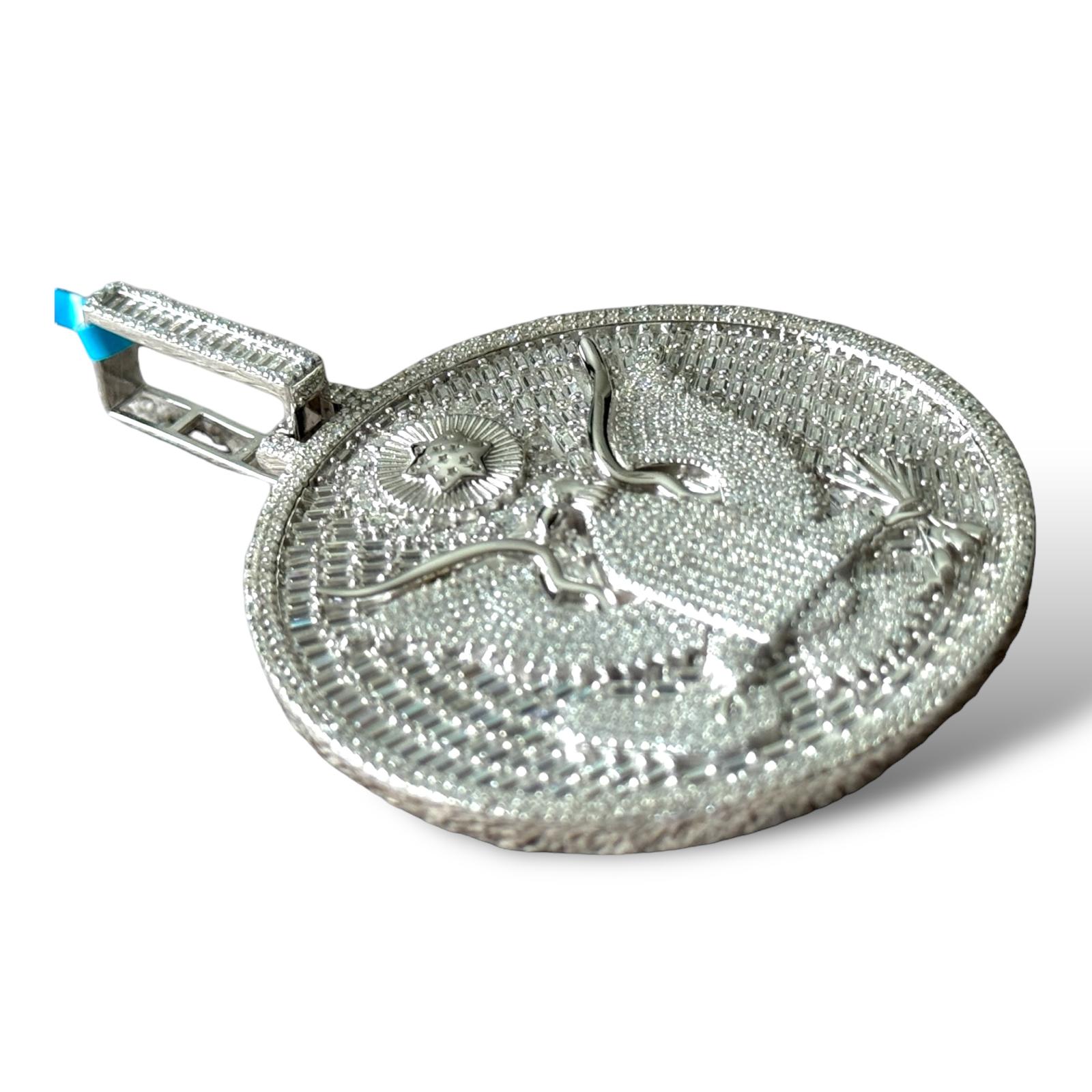 Moissanite Medallion Presidential Seal Pendant Baguette 925 Silver