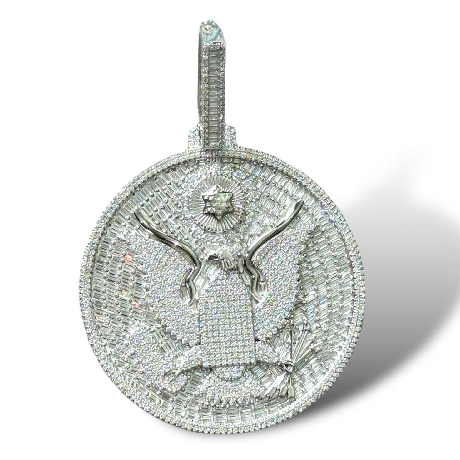 Moissanite Medallion Presidential Seal Pendant Baguette 925 Silver