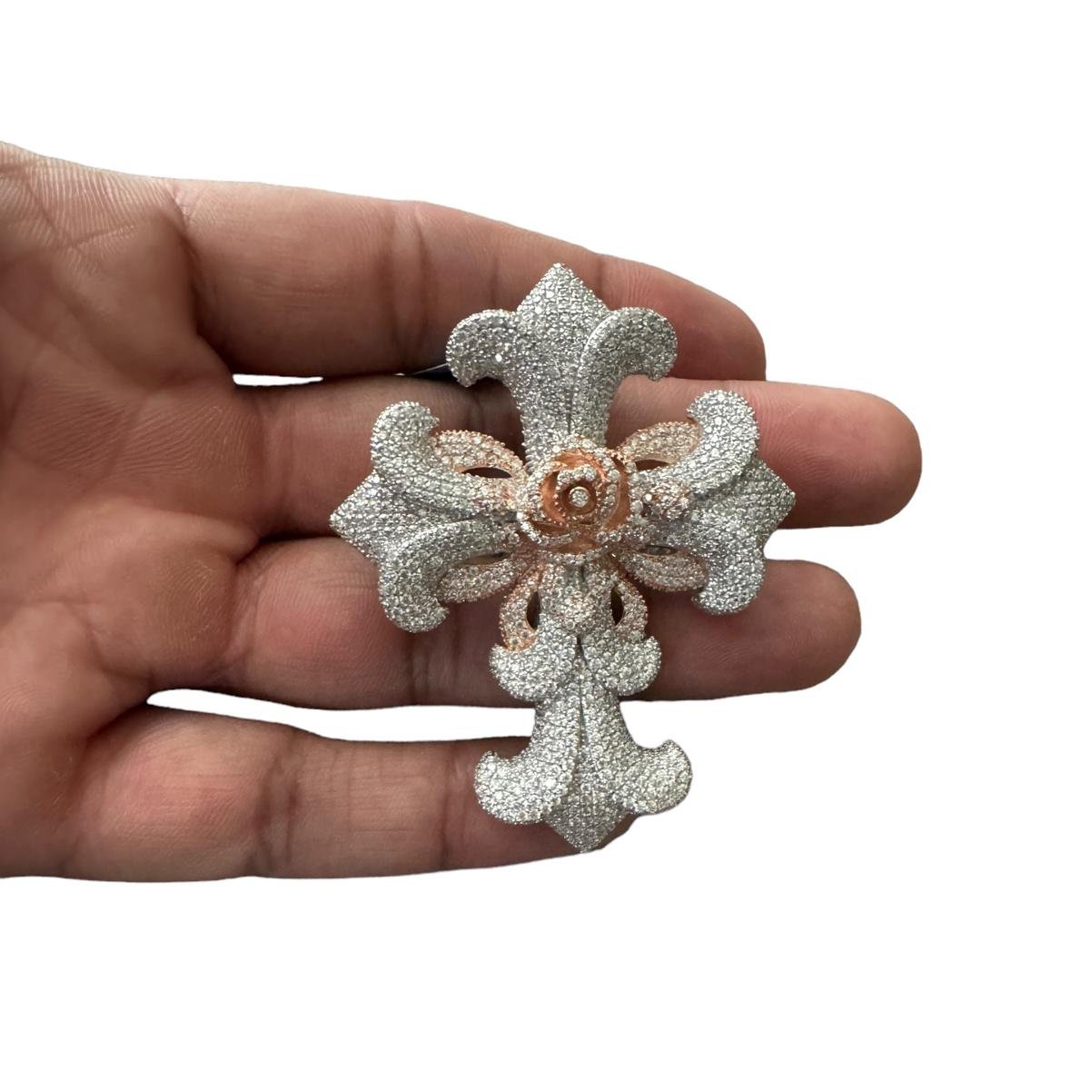 Moissanite Cross Flower Rose Pendant 925 Silver