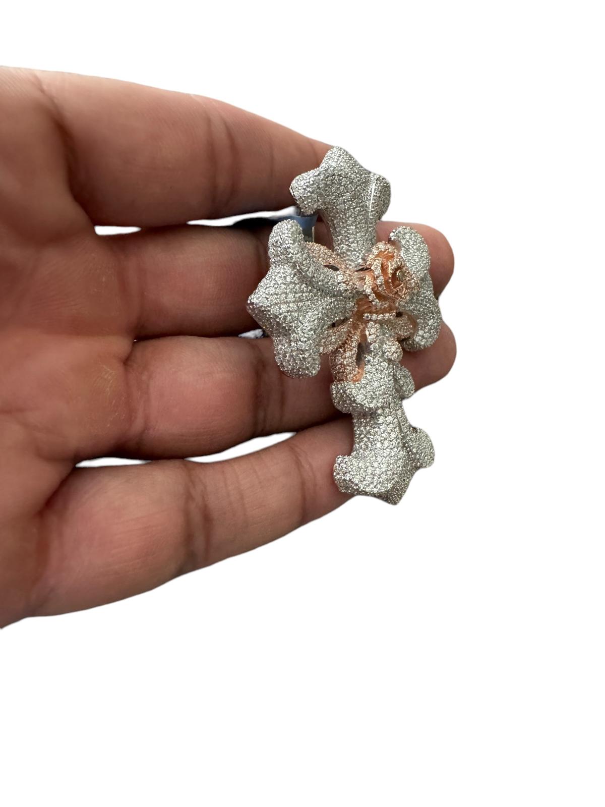 Moissanite Cross Flower Rose Pendant 925 Silver