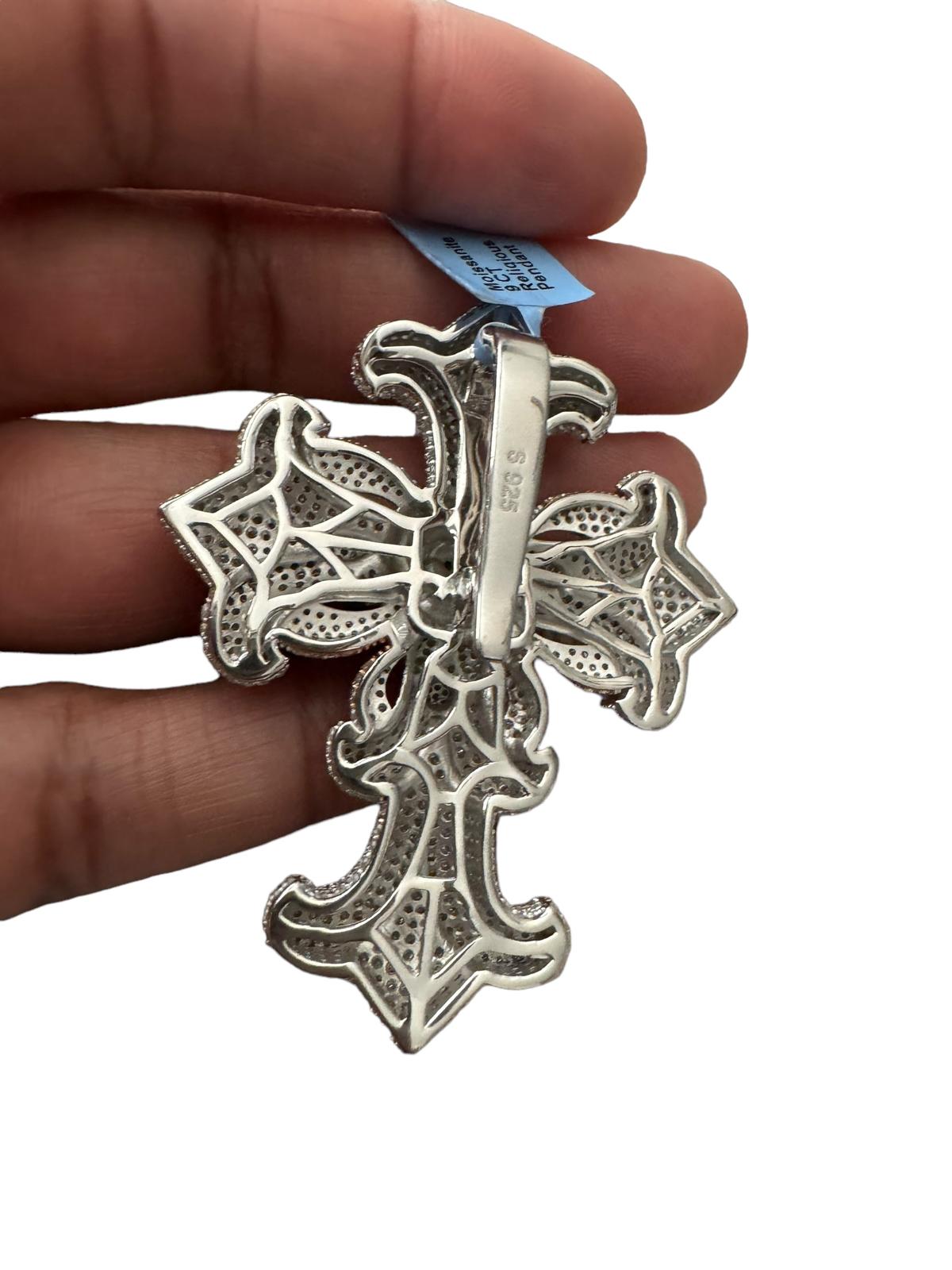 Moissanite Cross Flower Rose Pendant 925 Silver