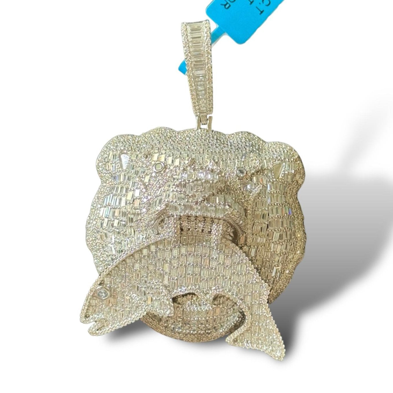 Moissanite Diamond Bear Eating Fish Pendant 925 Silver