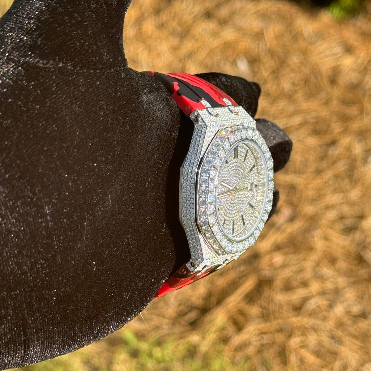 Moissanite Camouflage Red Watch Designer Automatic Men