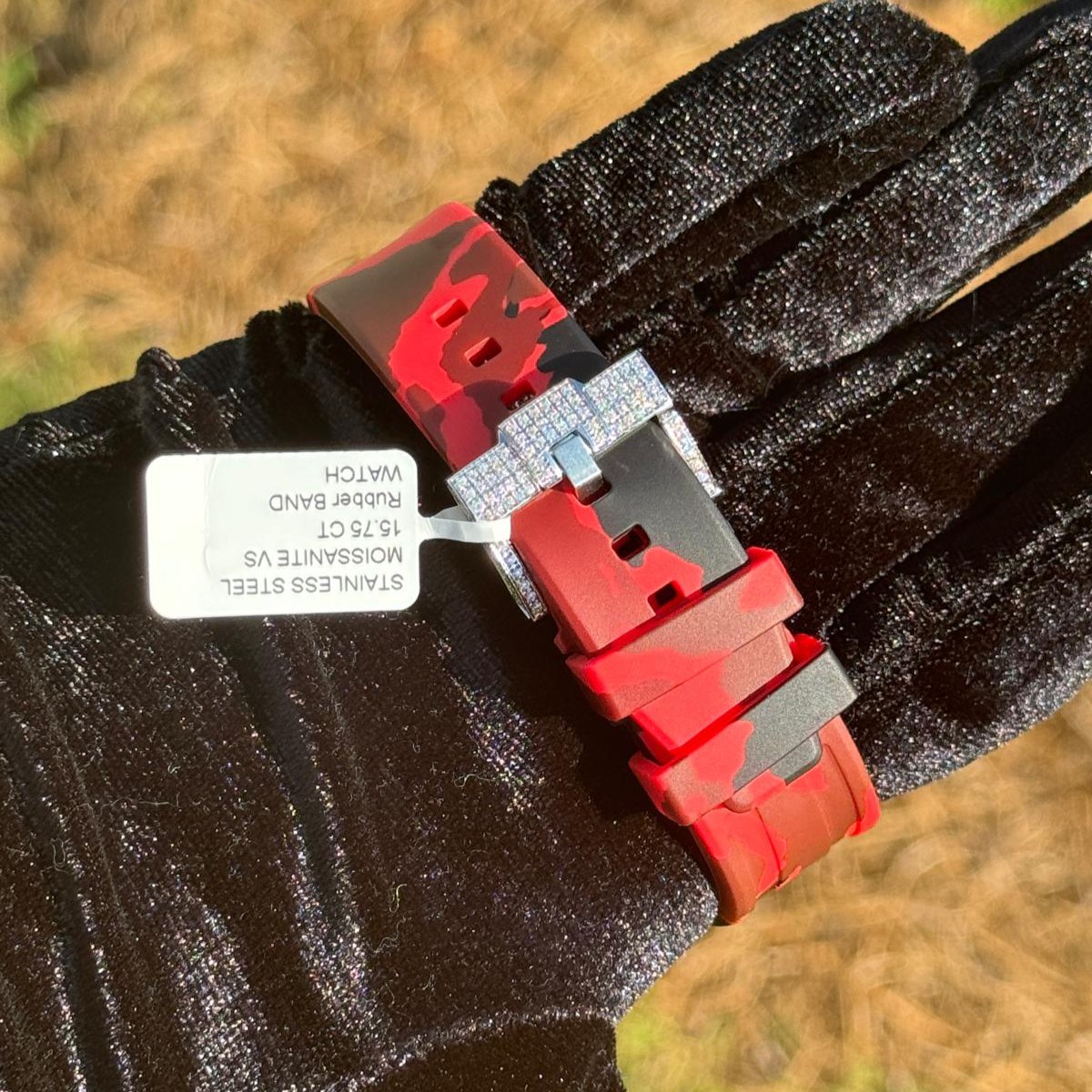 Moissanite Camouflage Red Watch Designer Automatic Men