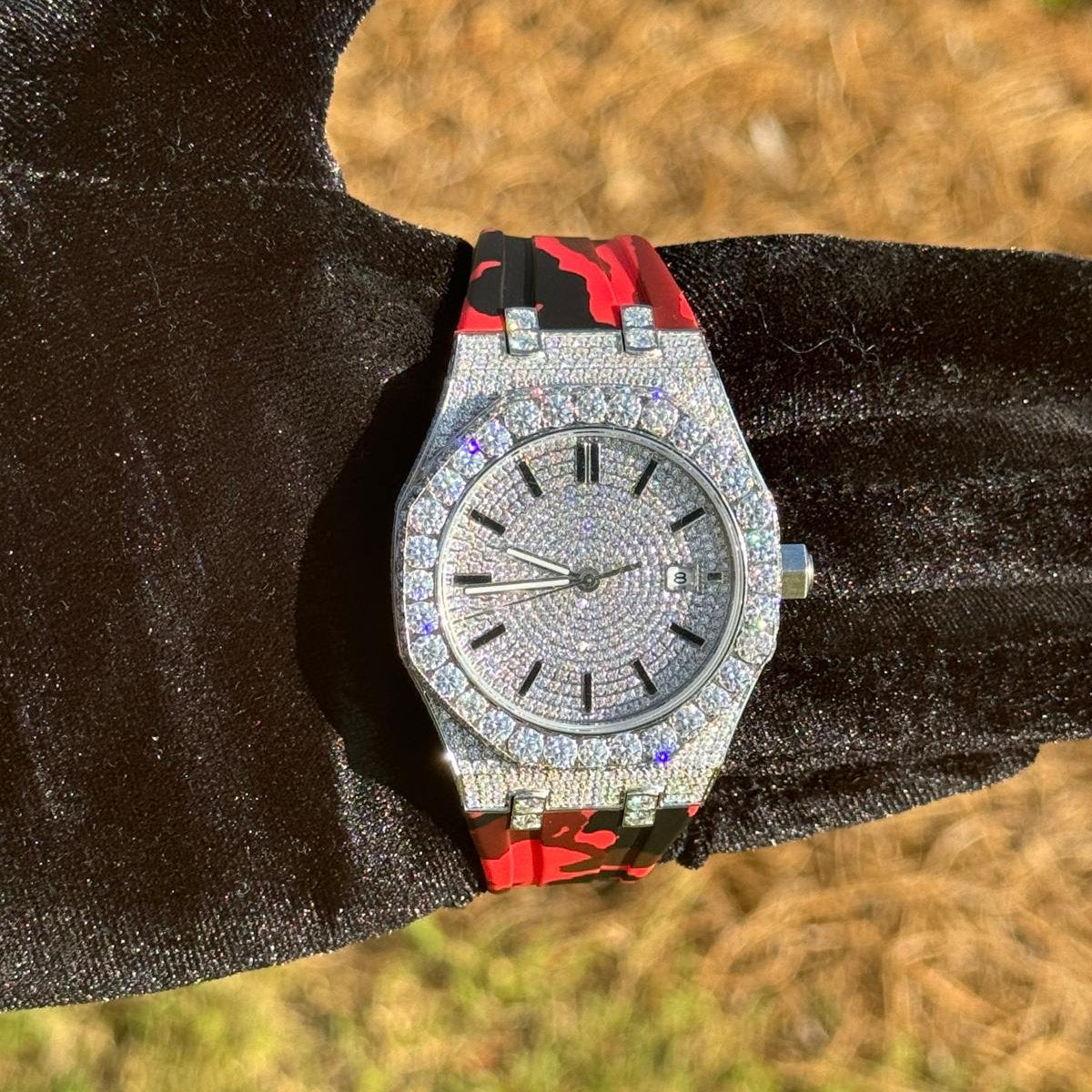 Moissanite Camouflage Red Watch Designer Automatic Men